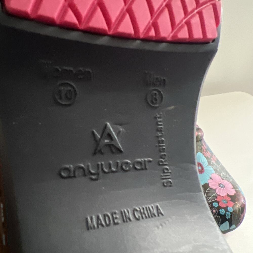 Anywear Slip Resistant Nurse Shoes Flower Graphic Clogs Size Women 10 Men 8 - Picture 4 of 4